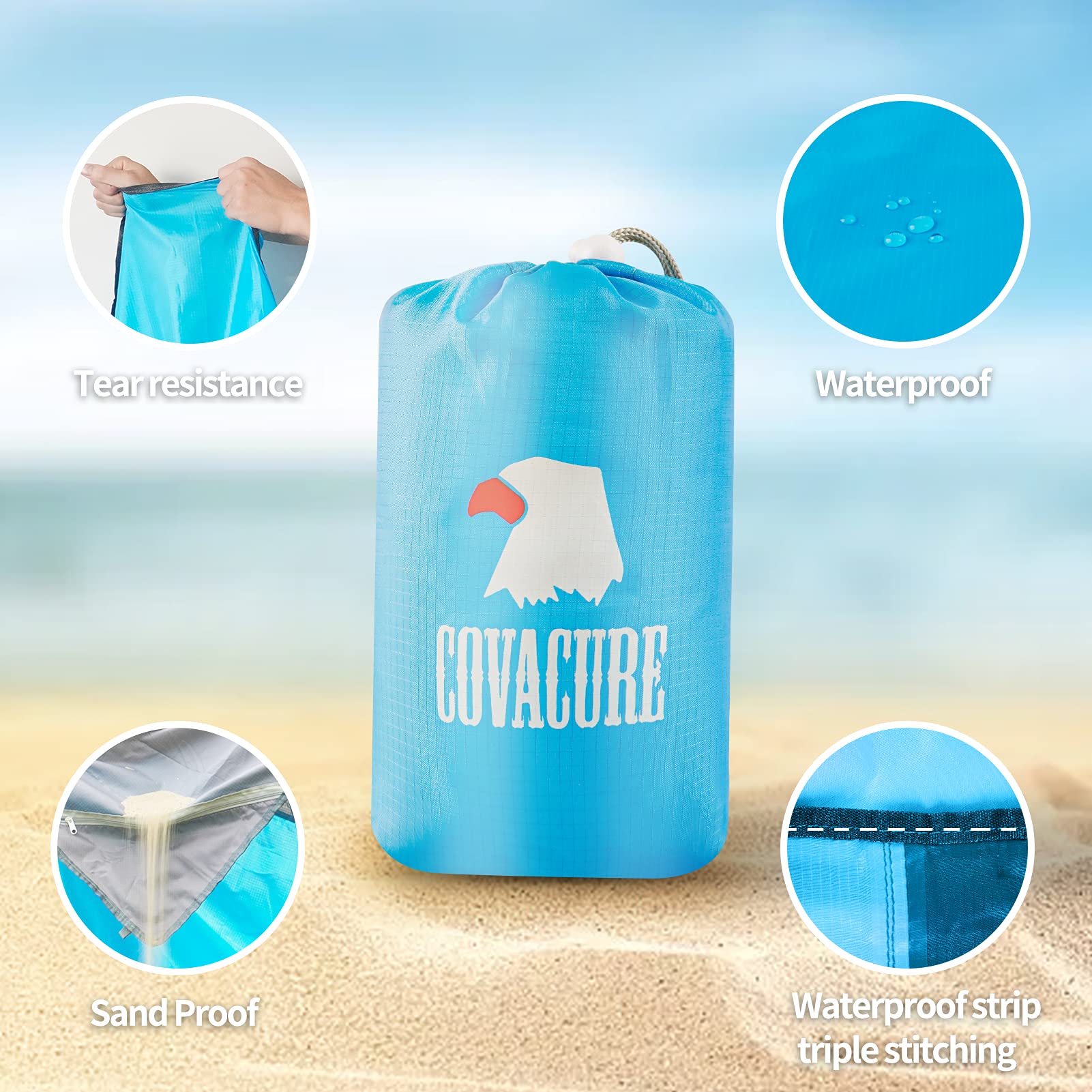 Covacure Beach Blanket Waterproof Sandproof 79   X 83- Large Beach Blanket Sandproof Fits For 4 Adults, Waterproof Beach Mat Wit