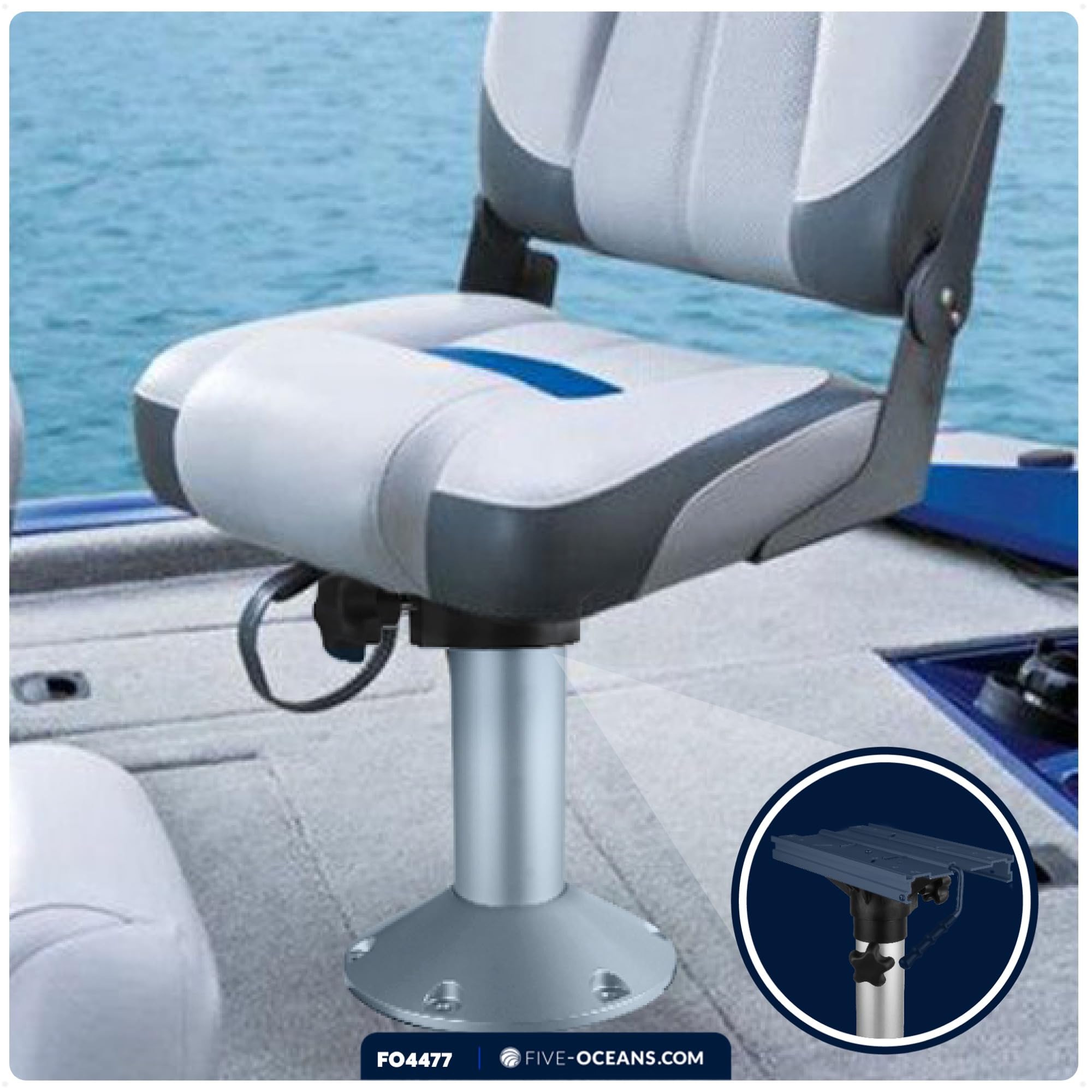 Five Oceans Boat Seat Pedestals, Fixed Height 12 Inches, 360 Degree Seat Base Rotation, Marine-Grade Aluminum, For Pontoon, Fish