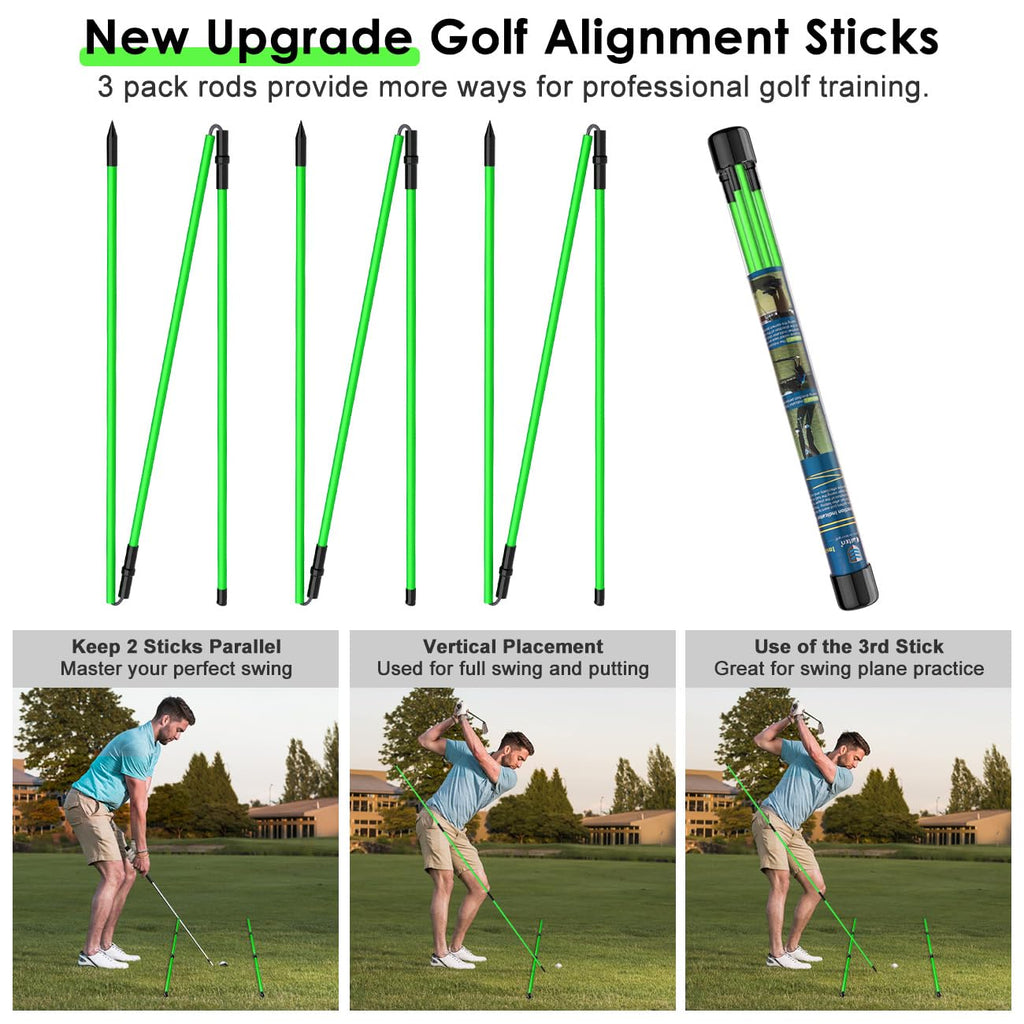 Rhino Valley Golf Alignment Sticks 3 Pack, 48 Collapsible Alignment Sticks For Aiming, Putting, Full Swing Trainer, Golf Alignme