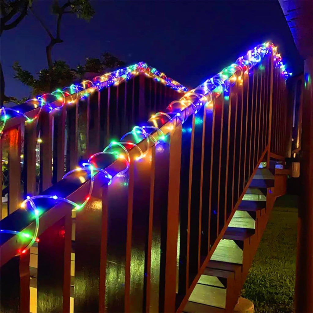 Yeguo Christmas Lights Solar, 2 Pack Each 33Ft 100 Led Rope Lights Outdoor Waterproof, 8 Modes String Lights Clear Pvc Tube For