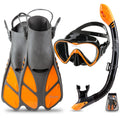 Seavenger Diving Dry Top Snorkel Set With Trek Fin, Single Lens Mask And Gear Bag, L/Xl - Size 9 To 13, Gray/Black Silicon/Orang