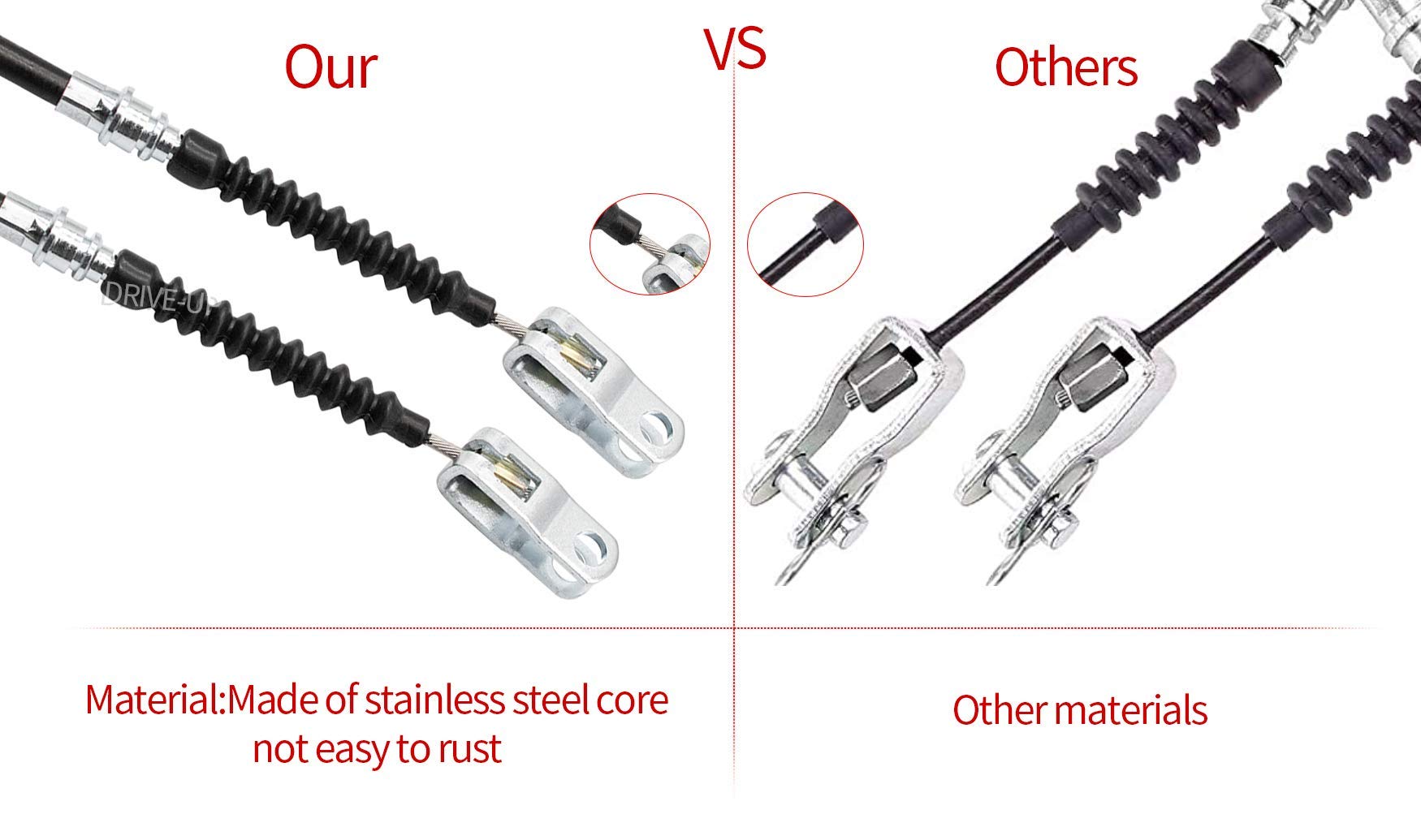 Drive-Up Club Car Ds Brake Cable Kit Stainless Steel Core 2000 & Up 102022101 Driver & Passenger Side Cables