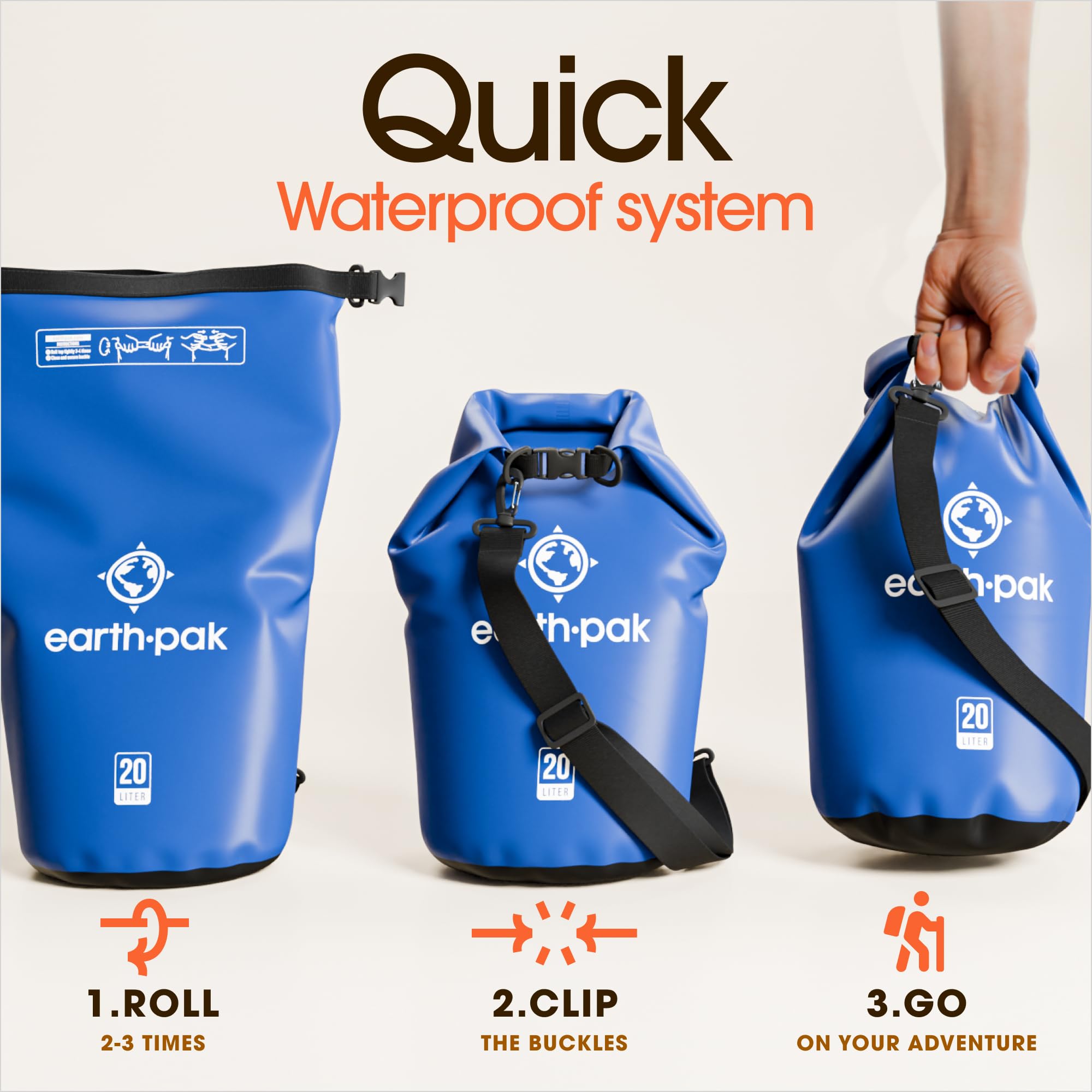 Earth Pak Waterproof Dry Bag - Roll Top Waterproof Backpack Sack Keeps Gear Dry For Kayaking, Beach, Rafting, Boating, Hiking, C