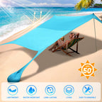 Botindo Family Beach Tent Canopy Sun Shade, Pop Up Grande Beach Tent Sun Shelter Stability 4 Poles With Portable Carry Bag Outdo