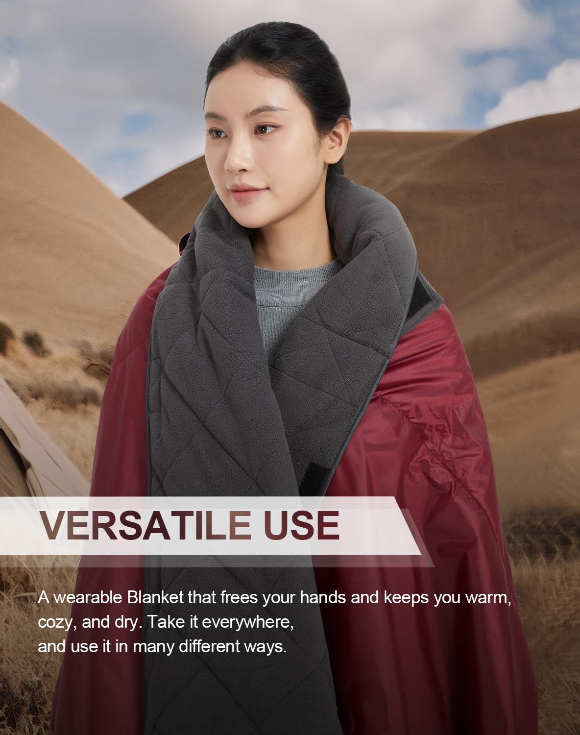 C-Light Outdoor Hooded Blanket, Wearable Stadium Blankets Waterproof Windproof, Emergency Warm Blanket For Rain&Cold Weather - P