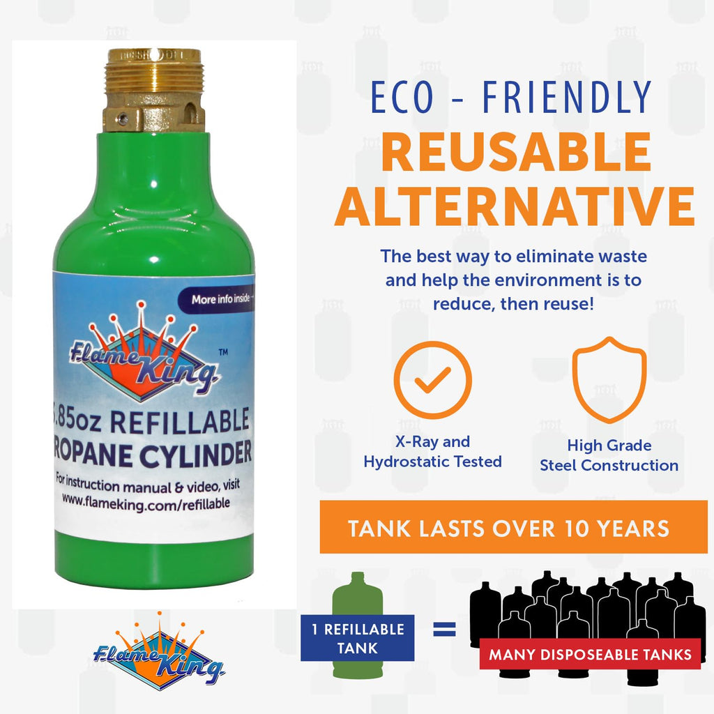 Flame King 1/4-lb Empty Refillable Propane Cylinder Tanks - Reusable & Transportable - Safe and Legal Refill Option - UL1769 Lis