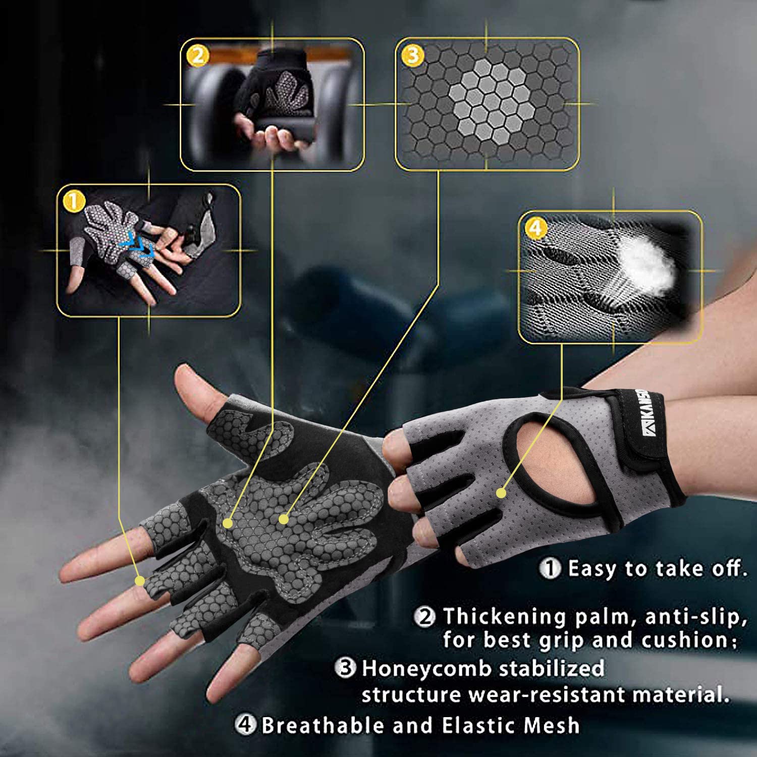 Lifect Essential Breathable Workout Gloves, Weight Lifting Fingerless Gym Exercise Gloves With Curved Open Back, For Powerliftin