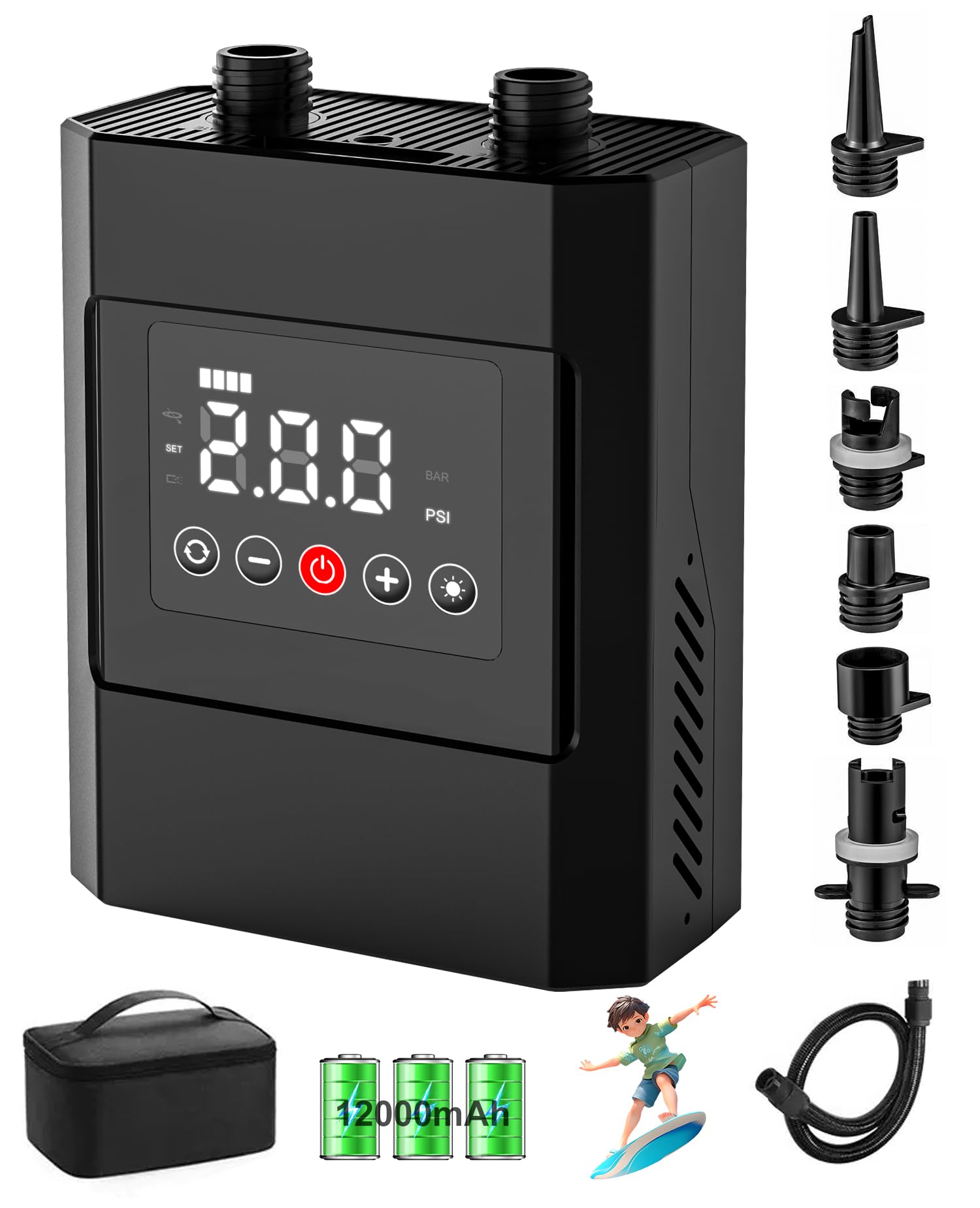 12000Mah Paddle Board Pump Electric 20Psi, Rechargeable Battery Inflatable Sup Air Pump Portable, Intelligent Dual-Stage Inflati