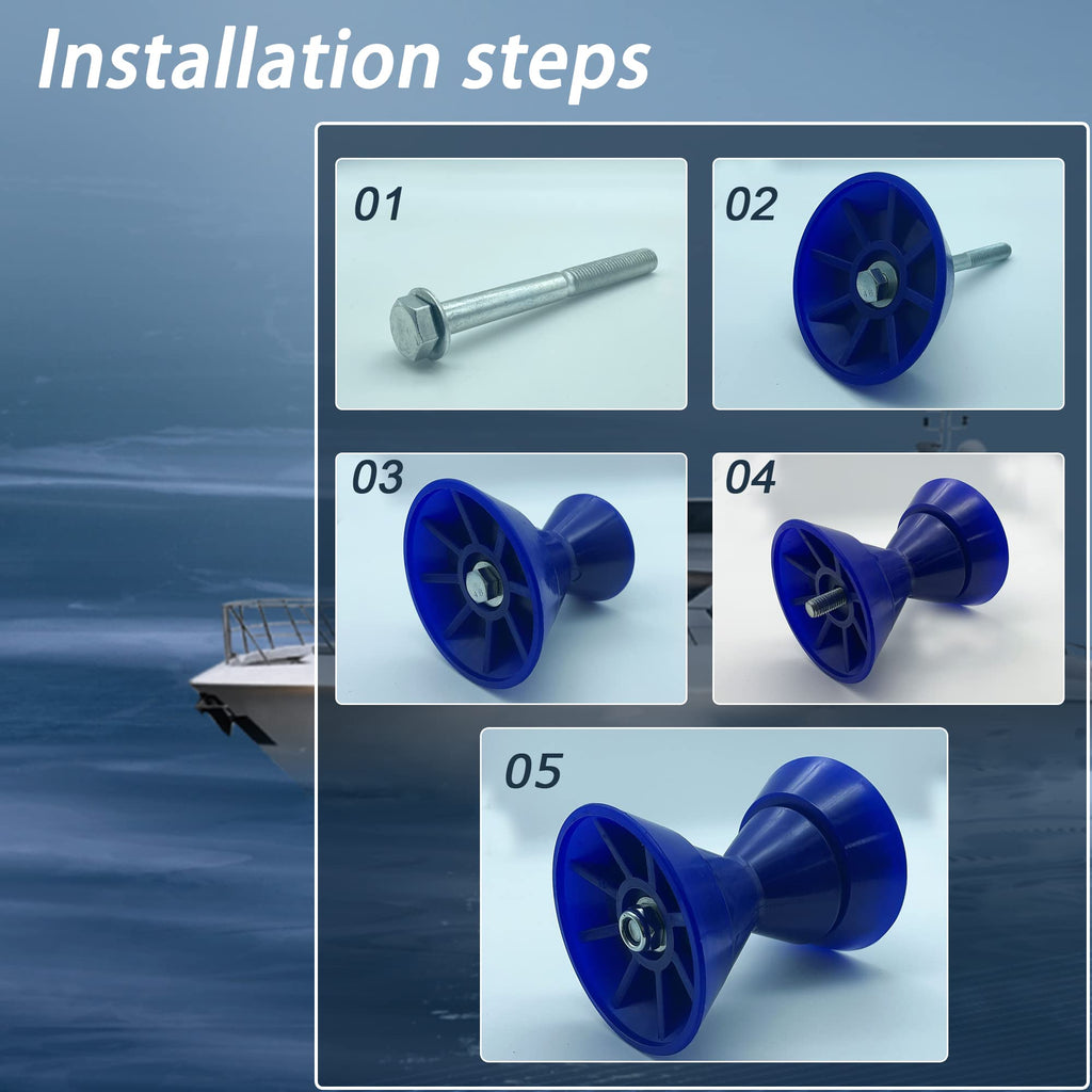 Colofulway 3'' Boat Trailer Bow Bell Roller Assembly With 1/2'' Shaft Fits 3 Inch Bracket, Poly(Blue)