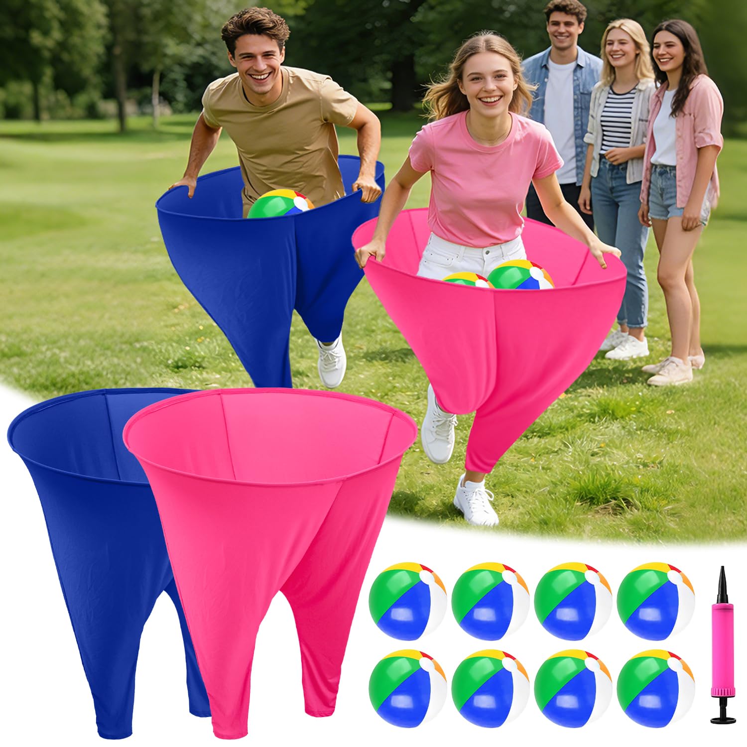WUPIOS Granny Pants Yard Game, Granny Pants Outdoor Game for Adults, 2 Pcs Oversized Blue & Fuchsia Granny Pants with Bouncy Bal