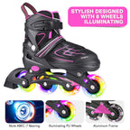 Kaqinu Adjustable Inline Skates, Outdoor Inline Skates With Full Illuminating Wheels For Women, Kids, Girls And Boys (Pink, S)
