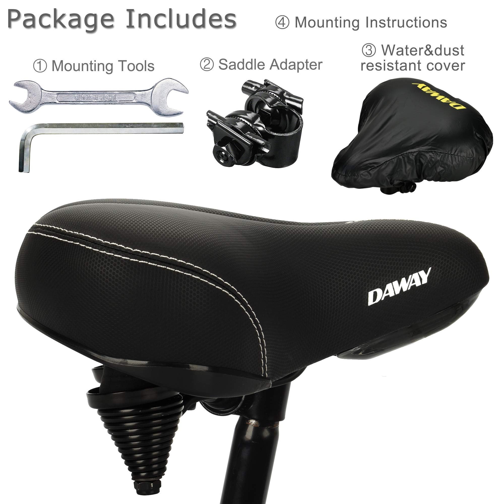 Daway Most Comfortable Bike Seat - C30 Oversized Extra Wide Exercise Bicycle Saddle, Universal Fit For Peloton, Road, Stationary
