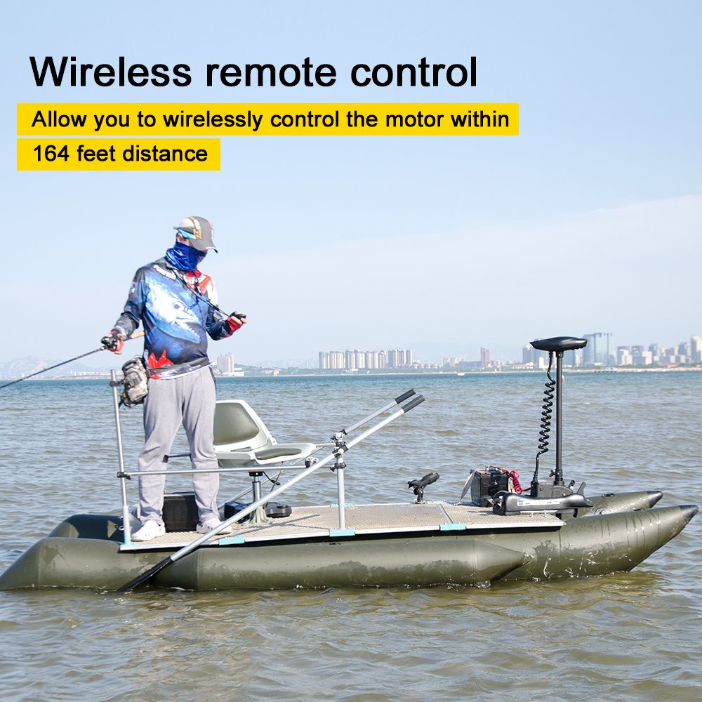 Aquos Haswing Black 12V 55Lbs 48Inch Bow Mount Trolling Motor With Remote Control, Quick Release Bracket For Inflatable Boat Kay