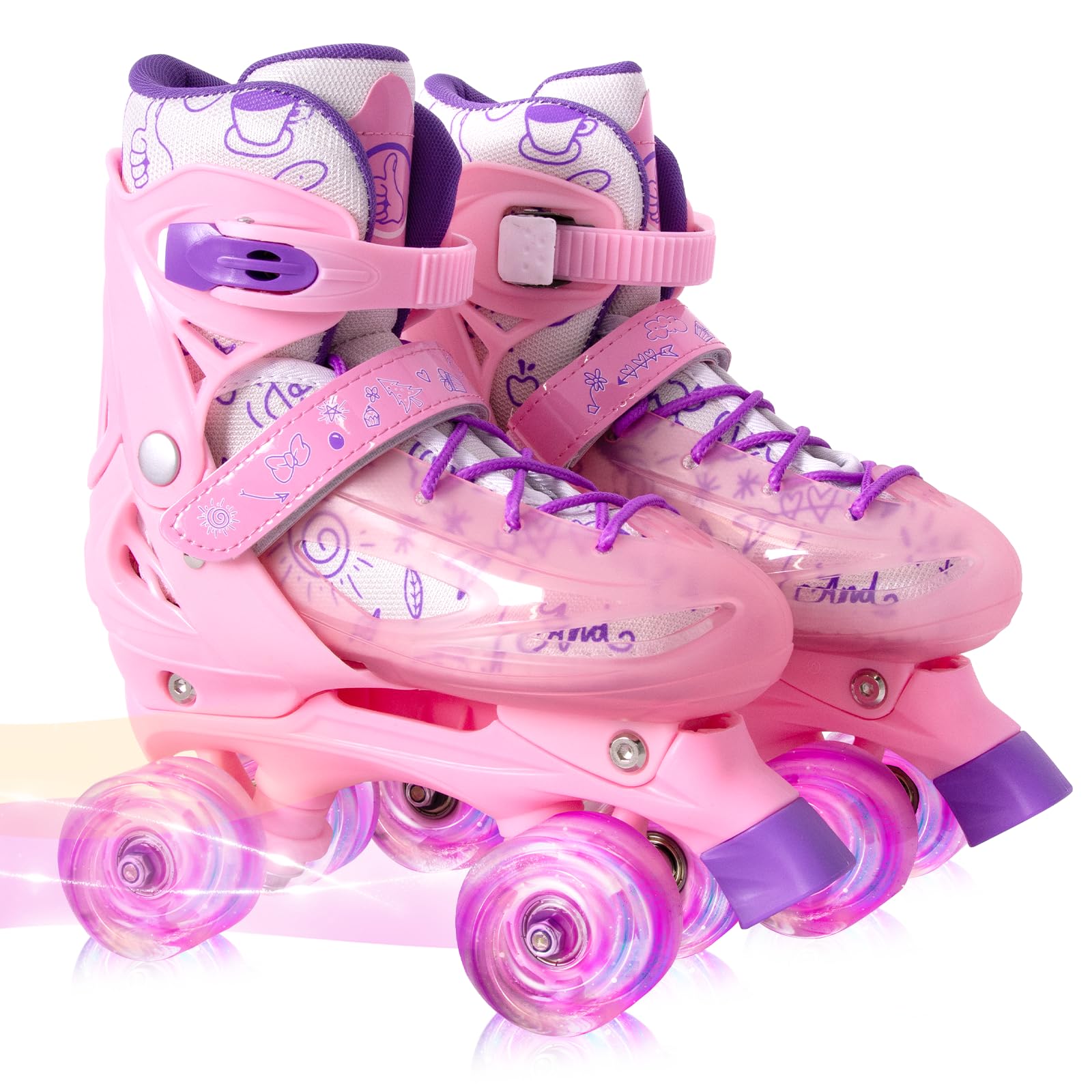 Fotoumgl Roller Skates for Kids Girls Boys, 4 Size Adjustable Rainbow Toddler Rollerskates with 8 Full Light up Wheels, Safe and