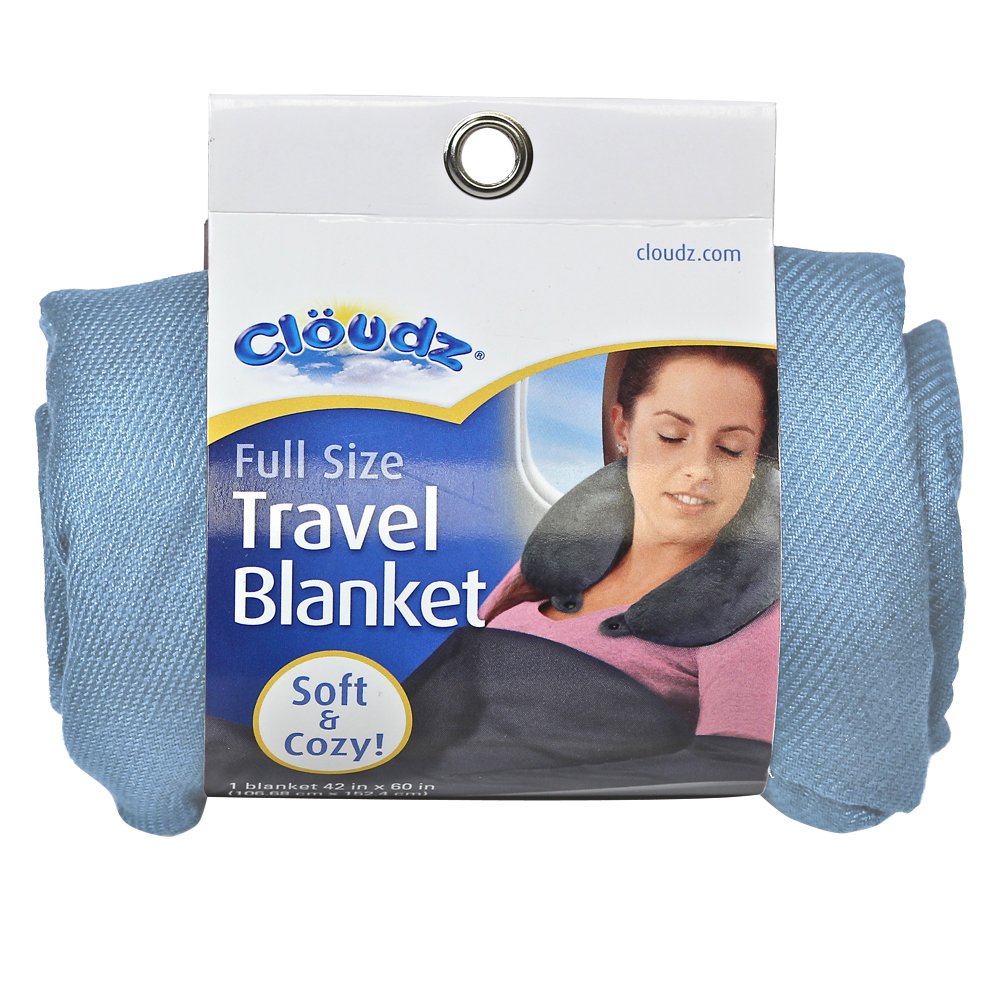 Cloudz Cozy Compact Airplane Travel Blanket For Your Flight, Car, Camping, Home Or Comforting Warmth Anywhere! - Light Blue