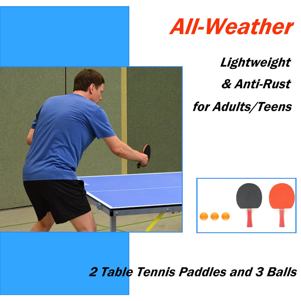 Iunnds 6X3Ft Mid-Size Table Tennis Tables - Indoor/Outdoor Portable Ping Pong Table Game For Adults/Teens,With Net,2 Table Tenni