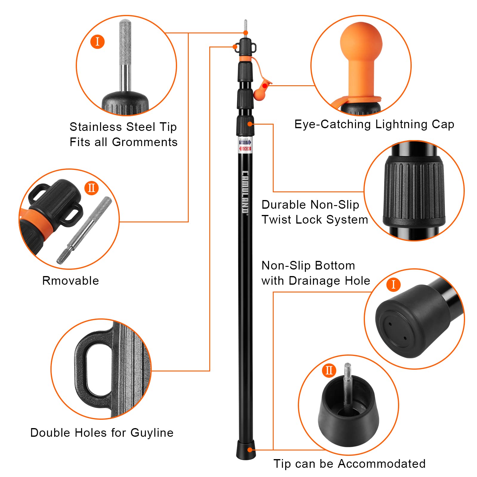 Tent Poles For Tarp, Camuland Telescoping Camping Gear Accessories Stakes For Hammock Rain Fly Sun Shade Adjustable Lightweight