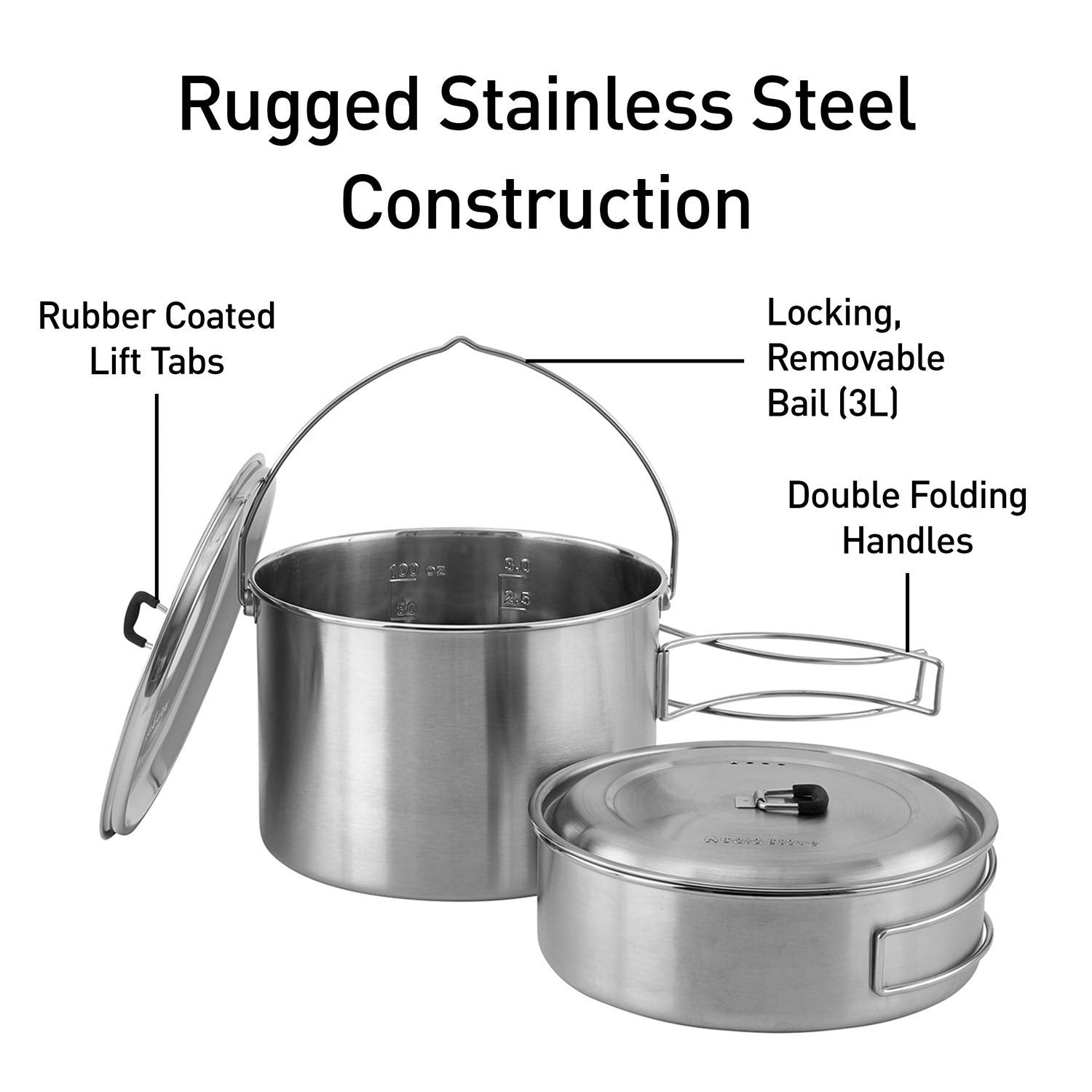 Solo Stove 2 Pot Set: Stainless Steel Companion Pot Set For Solo Stove Campfire. Great For Backpacking, Camping, Survival