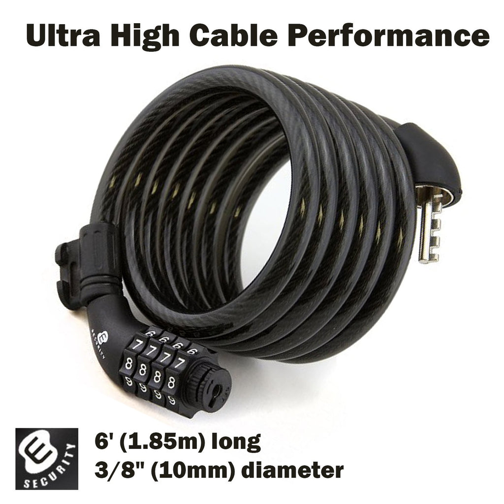 Etronic M6 Resettable Combination Lock Bike Cable, 6-Feet X 3/8-Inch, Black