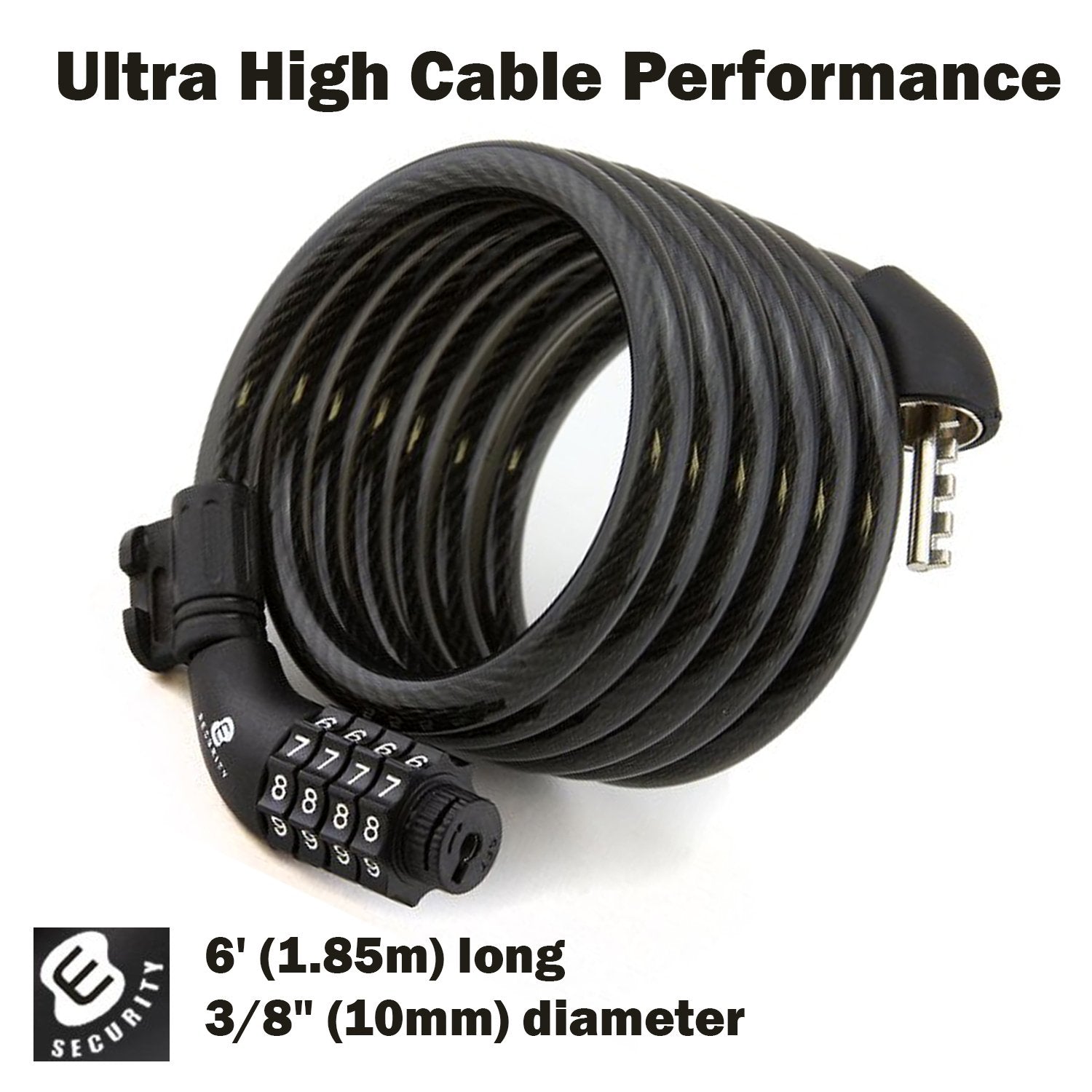 Etronic M6 Resettable Combination Lock Bike Cable, 6-Feet X 3/8-Inch, Black