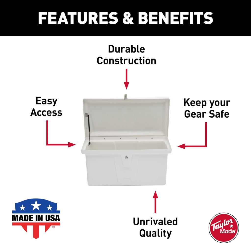 Taylor Made Stow 'N Go Low-Profile Fiberglass Dock Box, White (20'' H X 40'' W X 19'' D) - Fiberglass Construction, Uv Gelcoat F