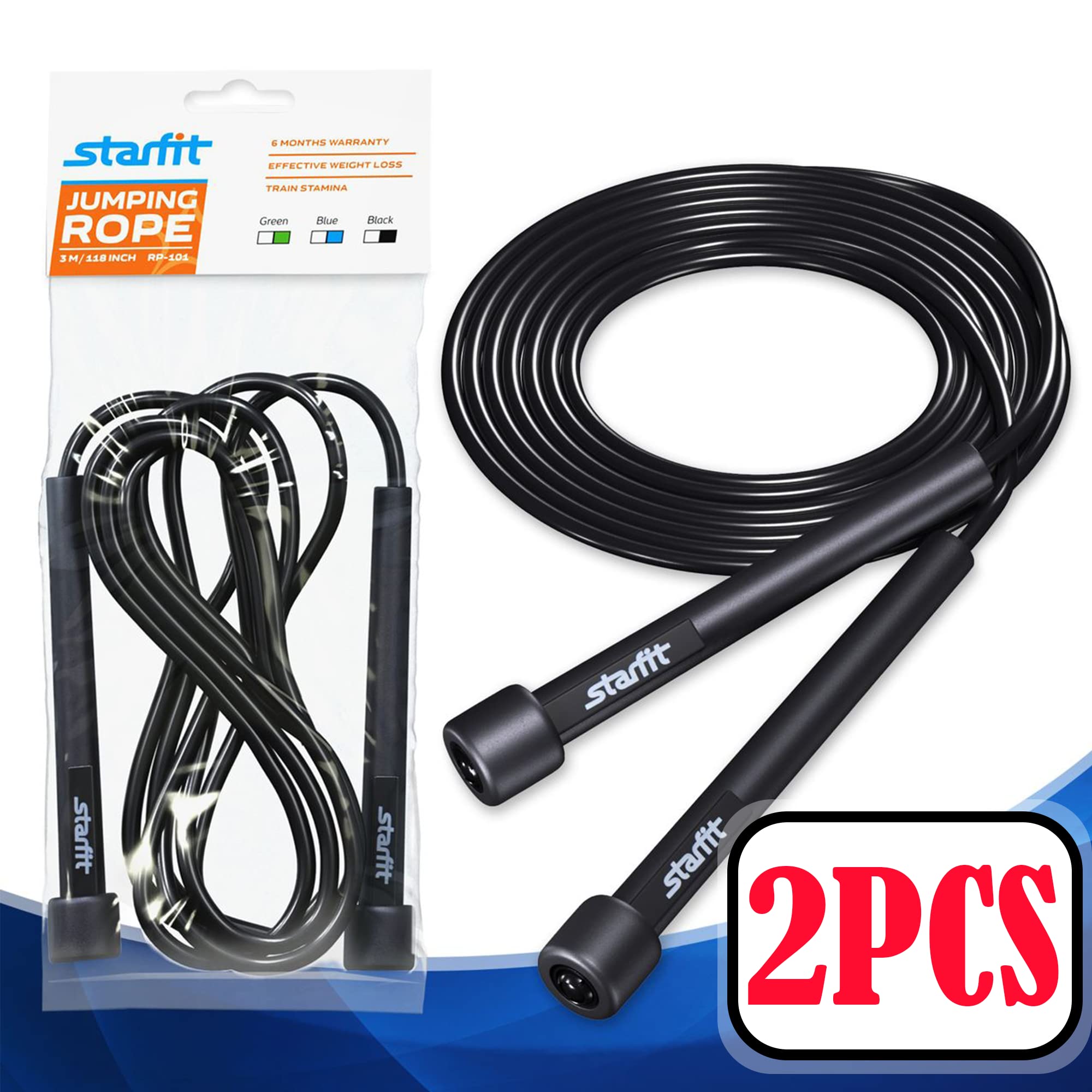 Starfit Lightweight Jump Rope 2Pcs For Fitness And Exercise - Adjustable Jump Ropes With Plastic Handles - Tangle-Free Skipping