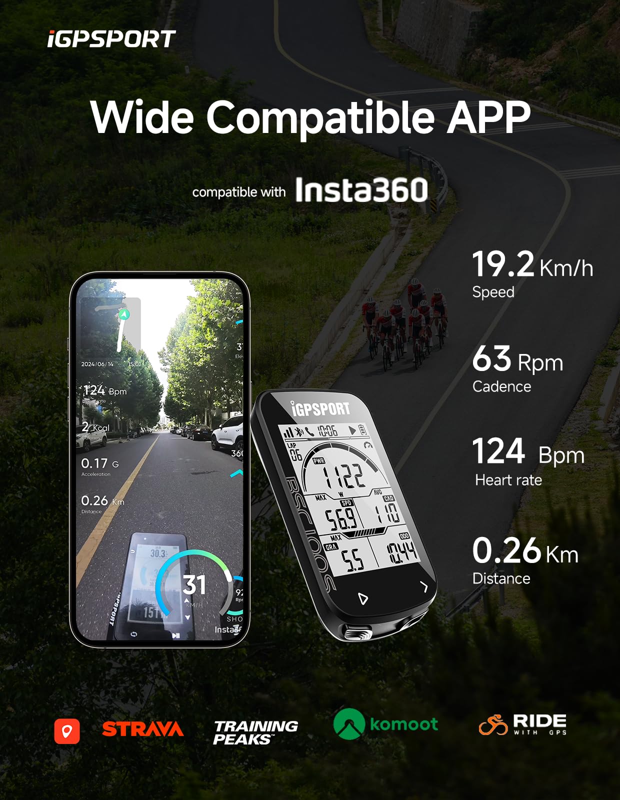 Igpsport Bsc100S Bicycle/Bike Computer Wireless, 2.6-Inch Lcd Display Gps Bike Computer