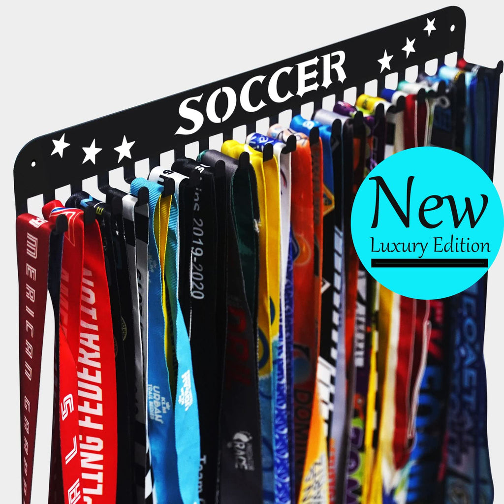 Soccer Sports Medal Holder Hanger Display Rack With 20 Hooks,Soccer Medal Holder For Wall With 16Inchl,Sports Medal Hanger Displ