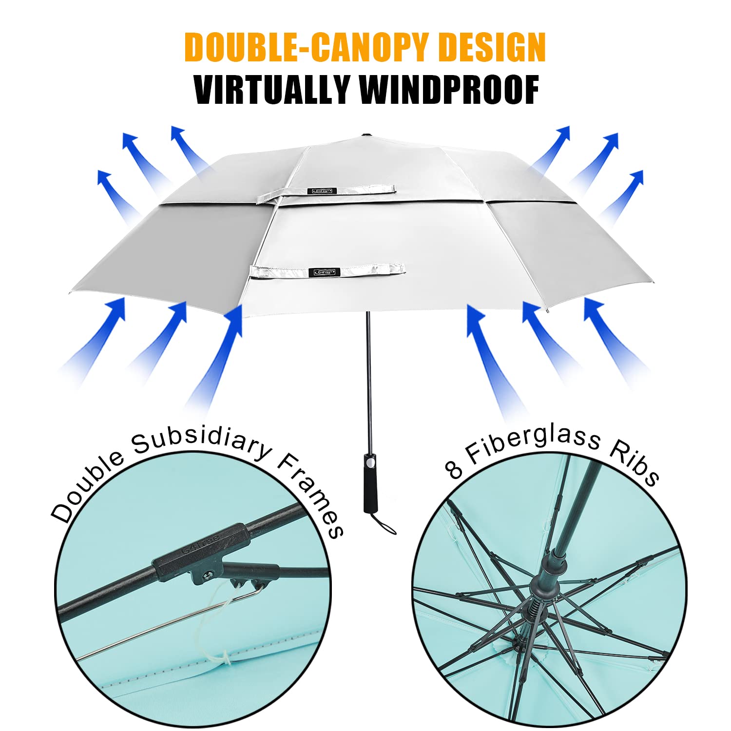 G4Free 62 Inch Portable Uv Protection Large Golf Umbrella Automatic Open Double Canopy Big Sun Umbrella Windproof Oversize Sport