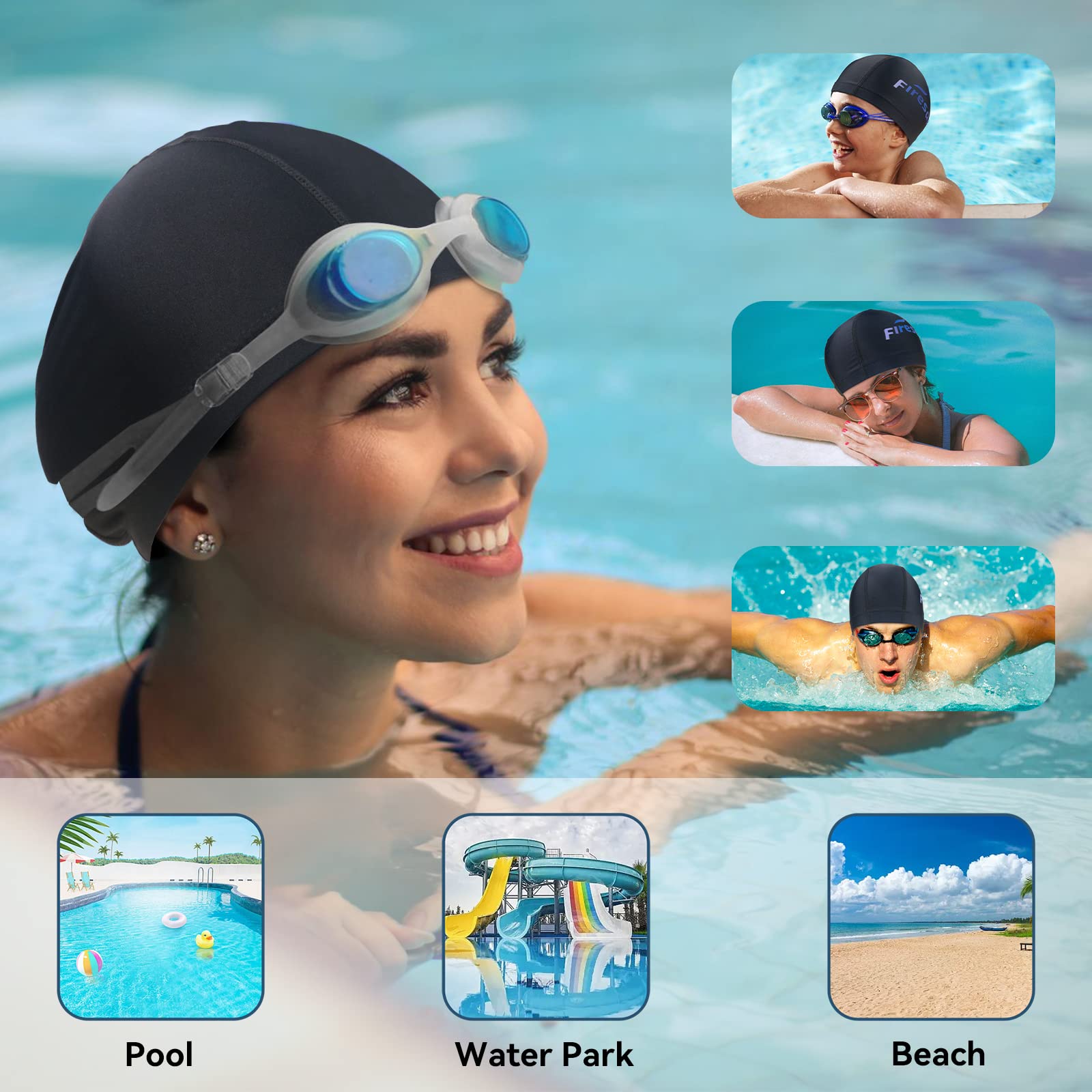 Firesara Upgrate Fabric Swim Cap Fit For Long Short Hair, Comfortable High Elasticity Swimming Hat Lightweight Bathing Cap For W
