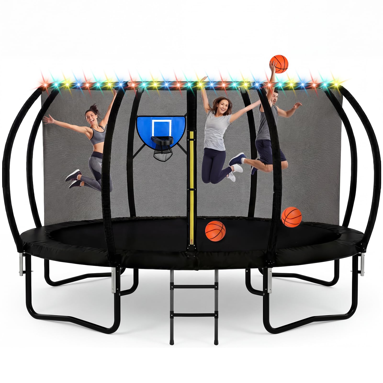 Hoteam Trampoline Basketball Hoop Trampoline Accessories Kit with 3 Mini Basketballs 50 ft Solar Powered LED Lights, Pump Fit 8 
