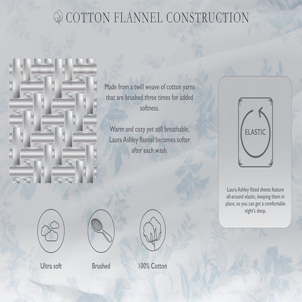 Laura Ashley Home - Flannel Collection - Sheet Set - 100 Cotton, Ultra-Soft Brushed Flannel, Pre-Shrunk  Anti-Pill, Machine Wash