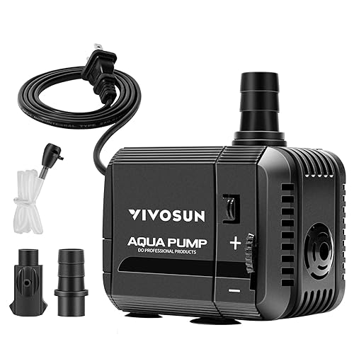 Vivosun 130Gph Submersible Pump(500Lh, 6W), Ultra Quiet Water Pump With 26Ft High Lift, Fountain Pump With 5Ft Power Cord, 2 Noz