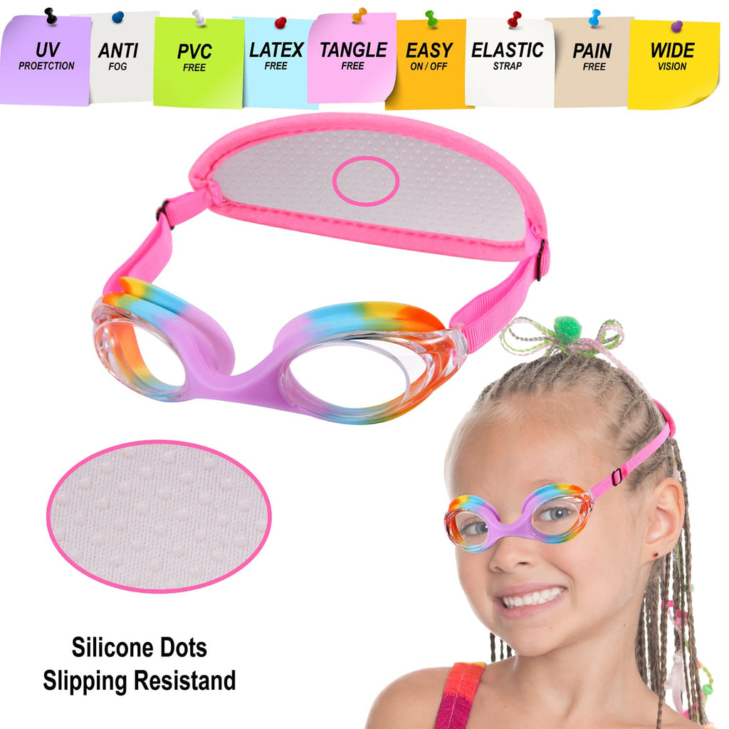 Hydrocomfy Kids Goggles Age 3-8, Toddler Goggles Fabric Strap, Rainbow Mermaid Unicorn Swimming Goggles For Childrens/Youth