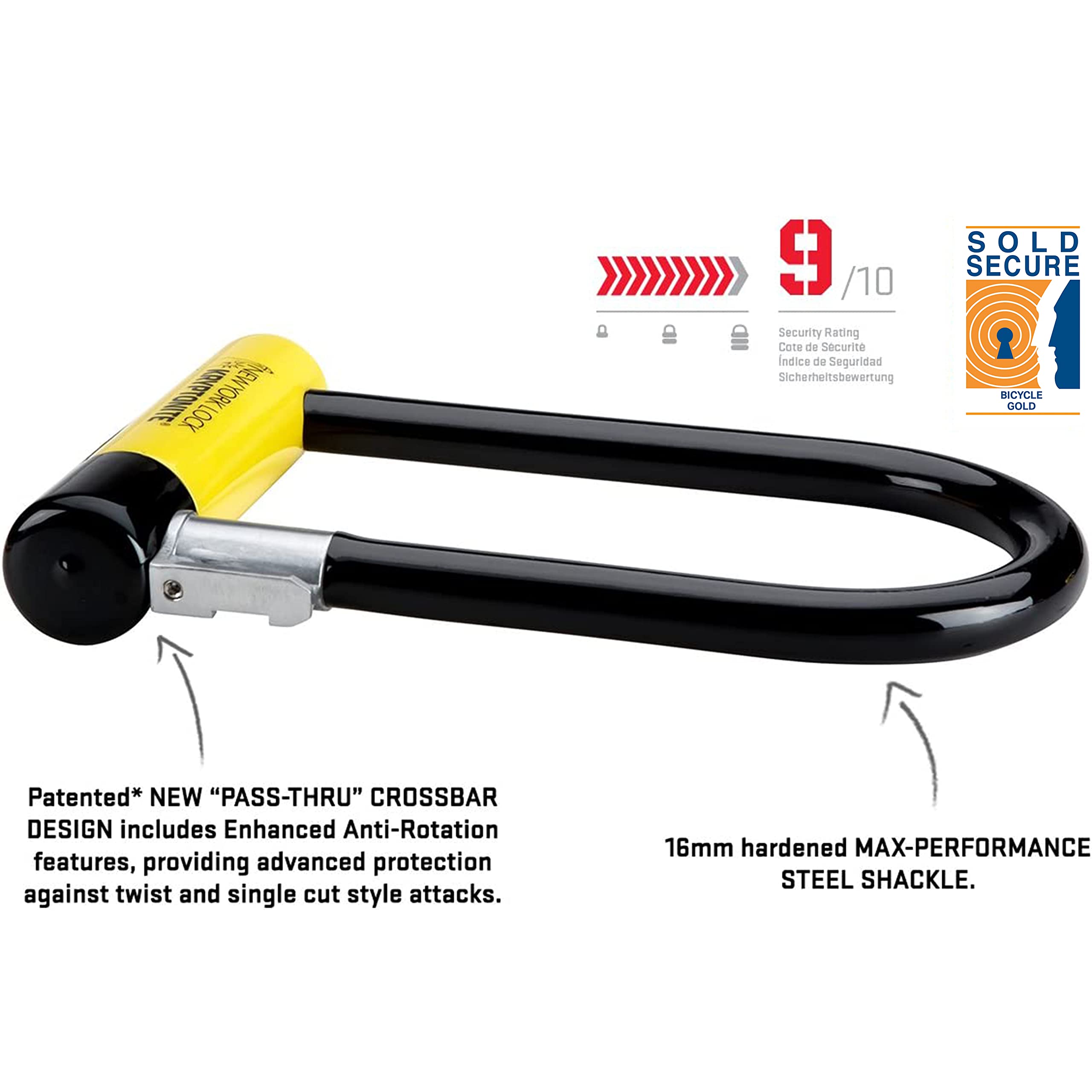 Kryptonite New York Standard Bike U-Lock, Heavy Duty Anti-Theft, 16Mm Shackle With Mounting Bracket And Keys, Ultimate Security