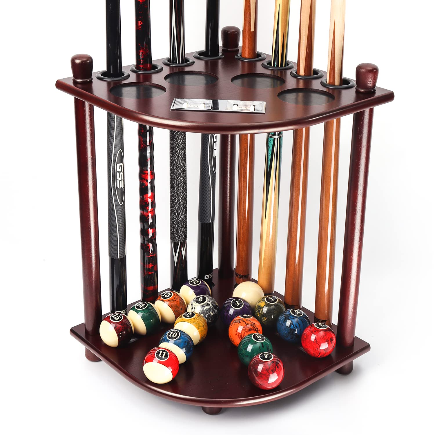 GSE Billiards Pool Stick Holder Only, CornerStyle Floor Stand Billiard Pool Cue Racks with Score Counters, Wood Billiard Cue St