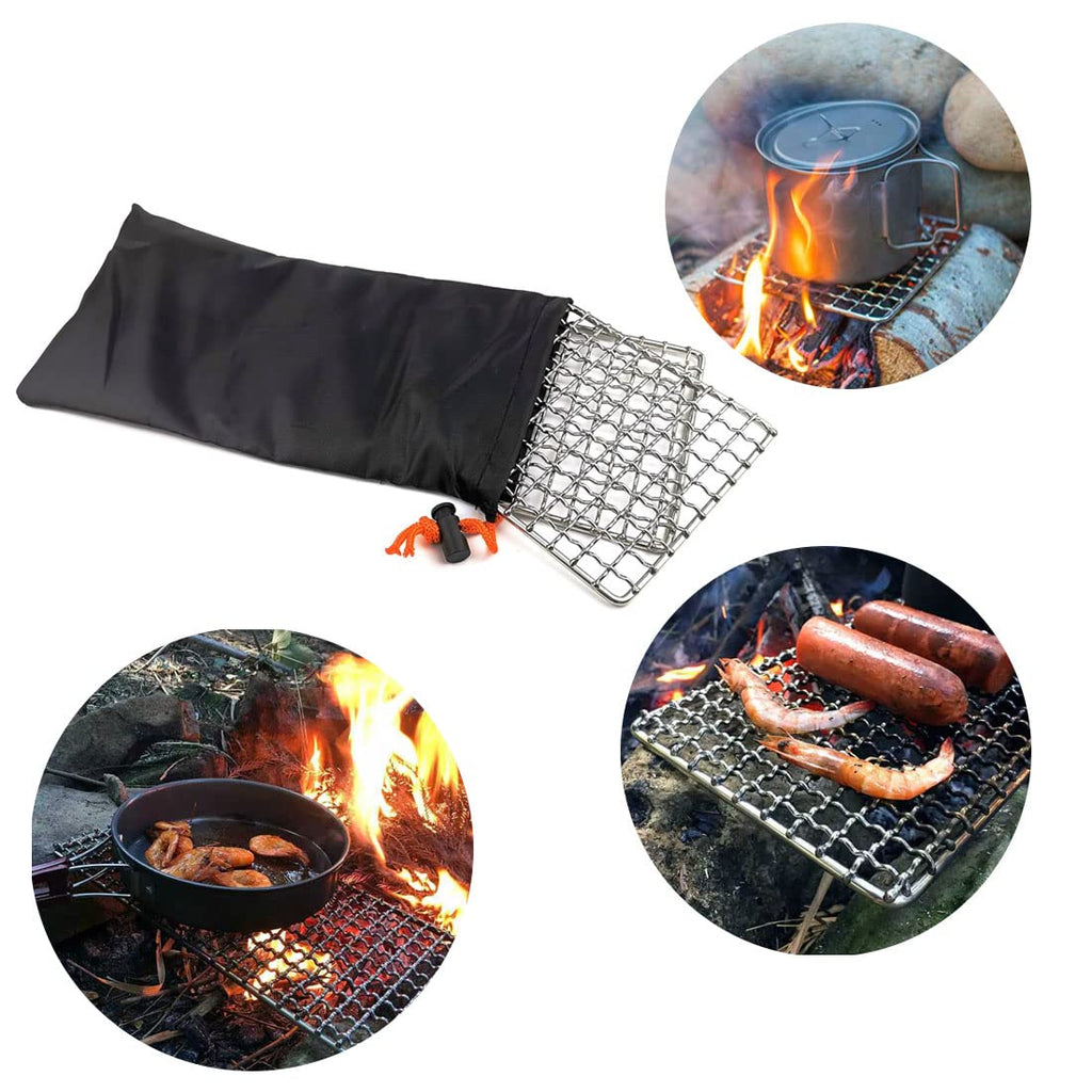 Rayeeley 2-Pack Stainless Steel Mesh Camping Grill, Bushcraft Grills Backpacker Barbecue Grills, Campfire Cooking Bbq Grate, Hig