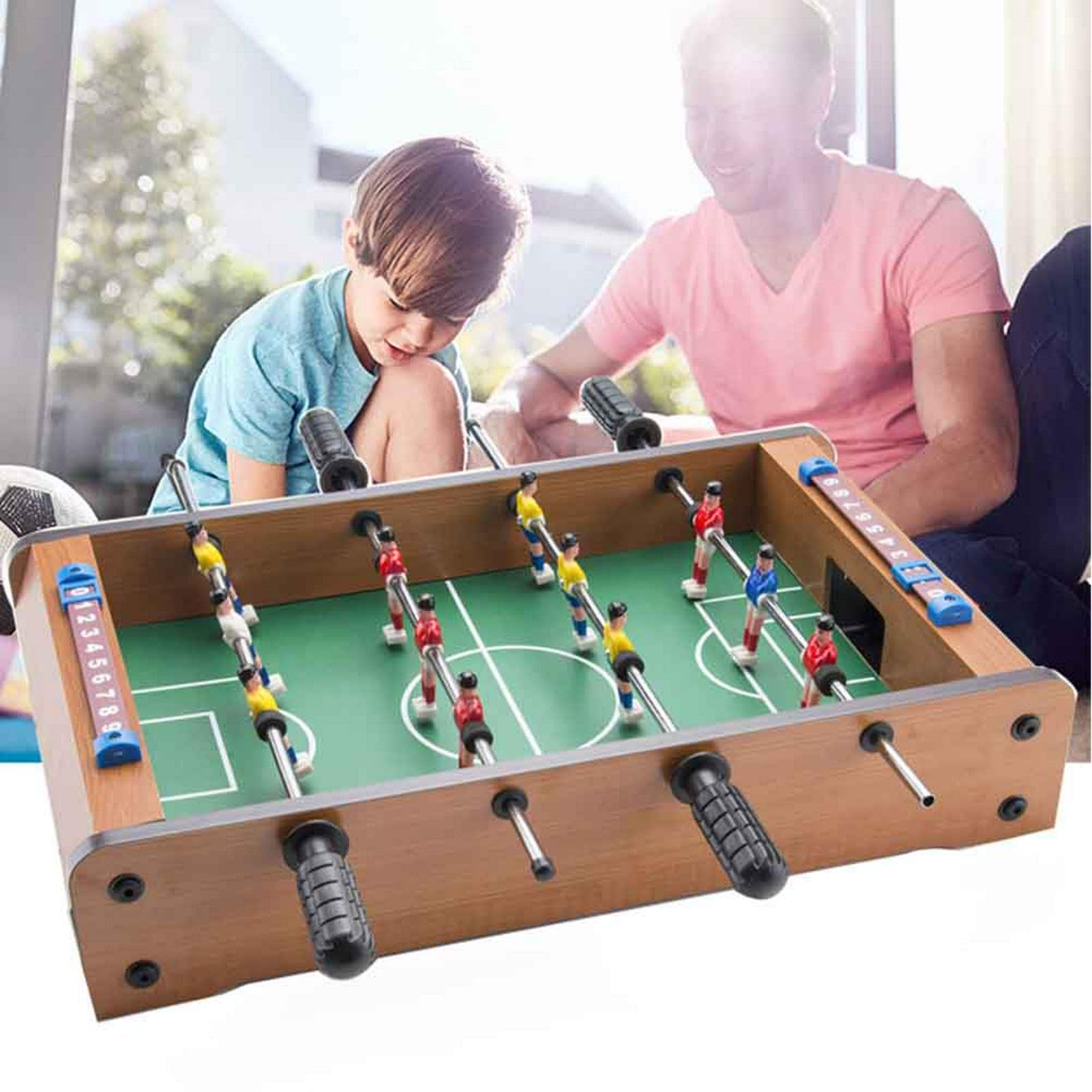 Tabletop Football, 13.58 x 8.46 Mini Table Football Soccer Tabletops Wood Footballs Table Top w/Footballs & Home Score, for Adul