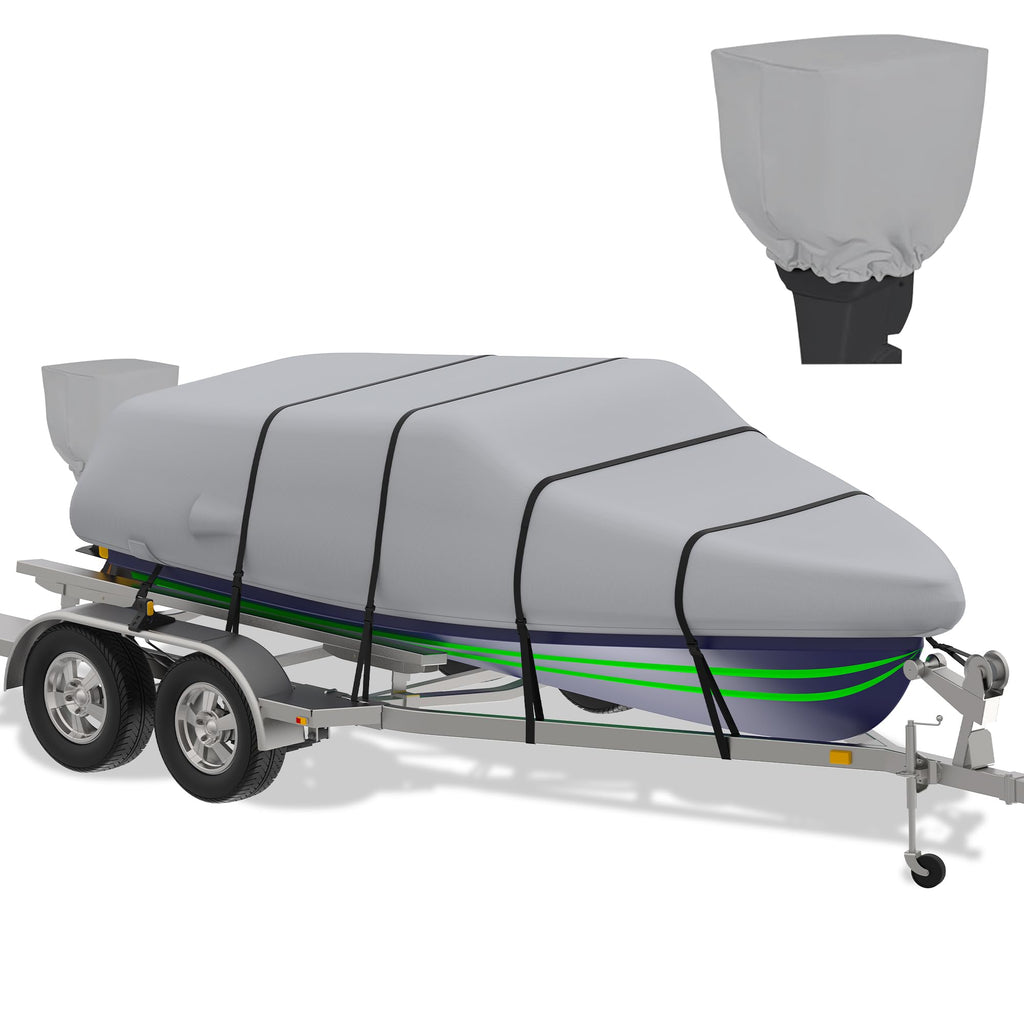 K-Musculo Heavy Duty 800D Waterproof Boat Cover, Tear & Uv Resistant With Motor Cover, Fits V-Hull, Tri-Hull, Runabout (Width 10