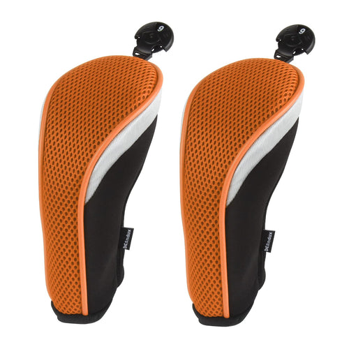 Andux Pack Of 2 Mesh Golf Hybrid Club Head Covers W/Dial No. Tags Mt/Hy07 Black/Orange