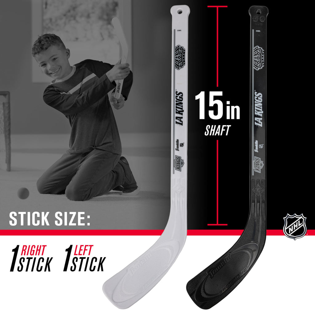 Franklin Sports Nhl La Kings Mini Hockey Set - Kids Indoor Knee Hockey Goal, Ball, + 2 Mini Hockey Stick Combo Set - Youth Nhl T