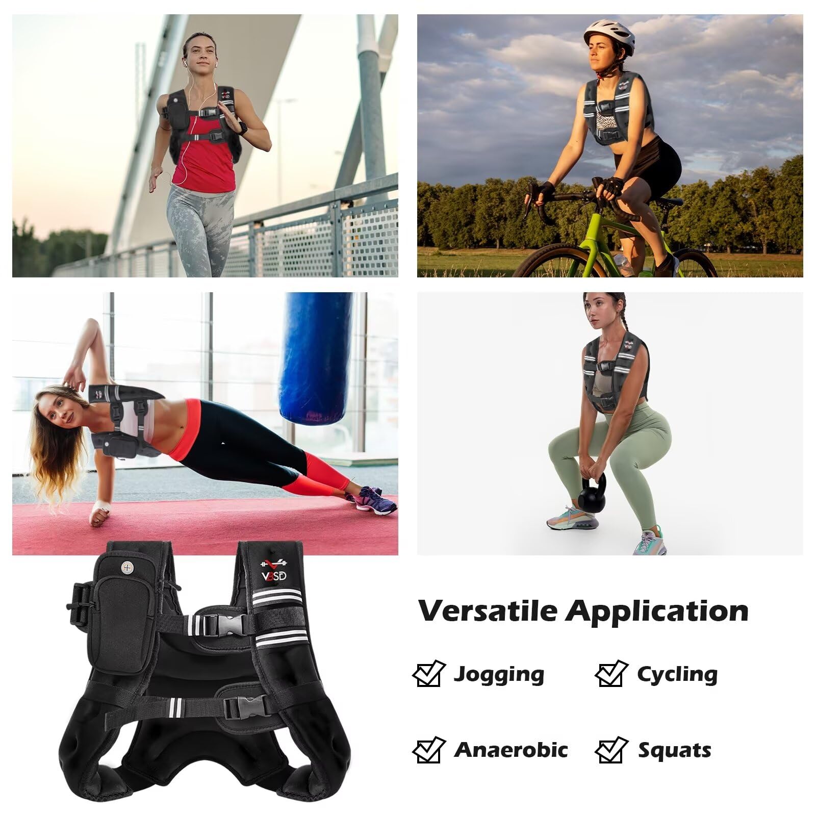 Vbsd Weighted Vest For Women Men, 16Lb Weight Vest With Reflective Stripe, Body Weight Vests Adjustable For Strength Training, R