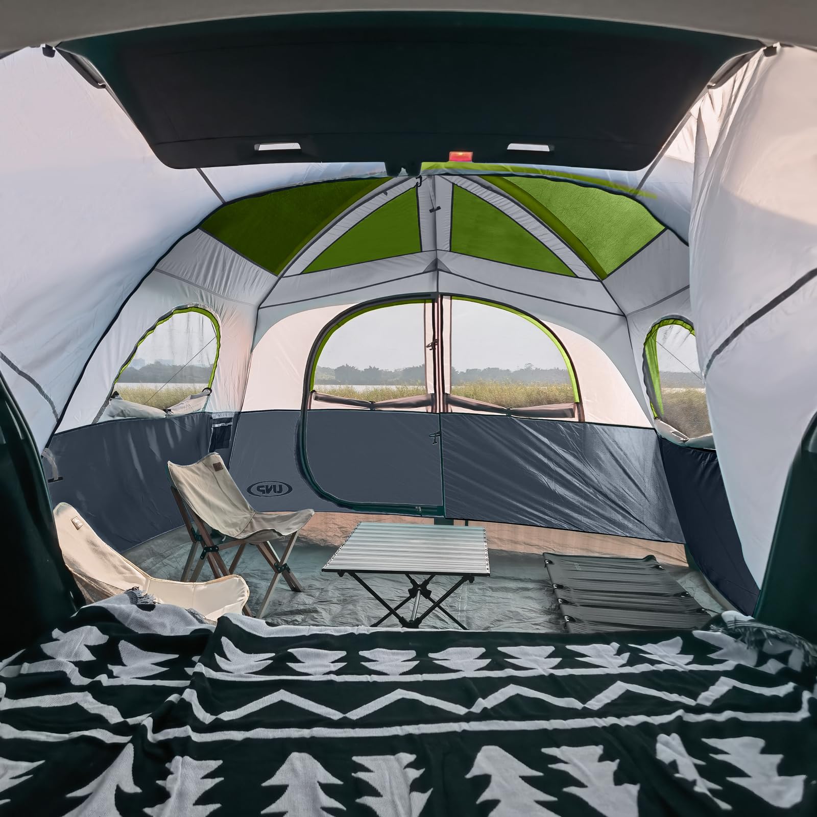 Unp Suv Tent For Camping, 6-Person Car Camping, Suv Tailgate Tent For Outdoor, Easy Set Up With Rainfly 10'X9'X78In(H) (Green)
