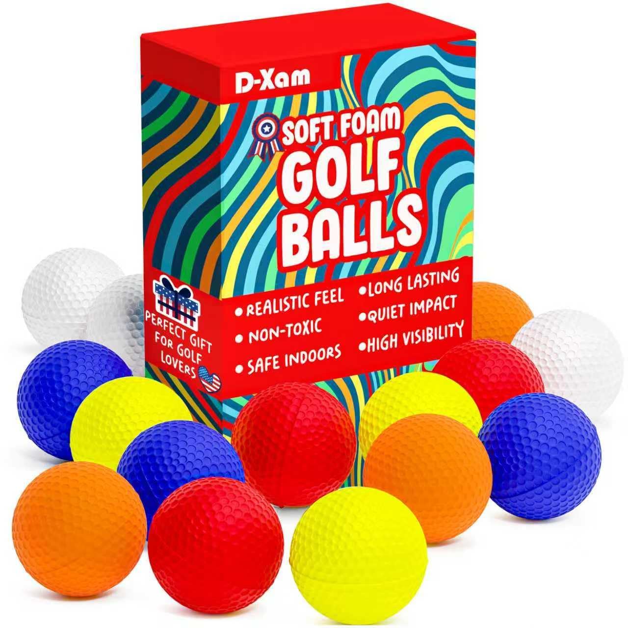 D-Xam Foam Golf Balls Bulk Practice Golf Ball Multicolor 41mm Soft | Long Lasting & Realistic Feel | Limited Flight Use Indoors 