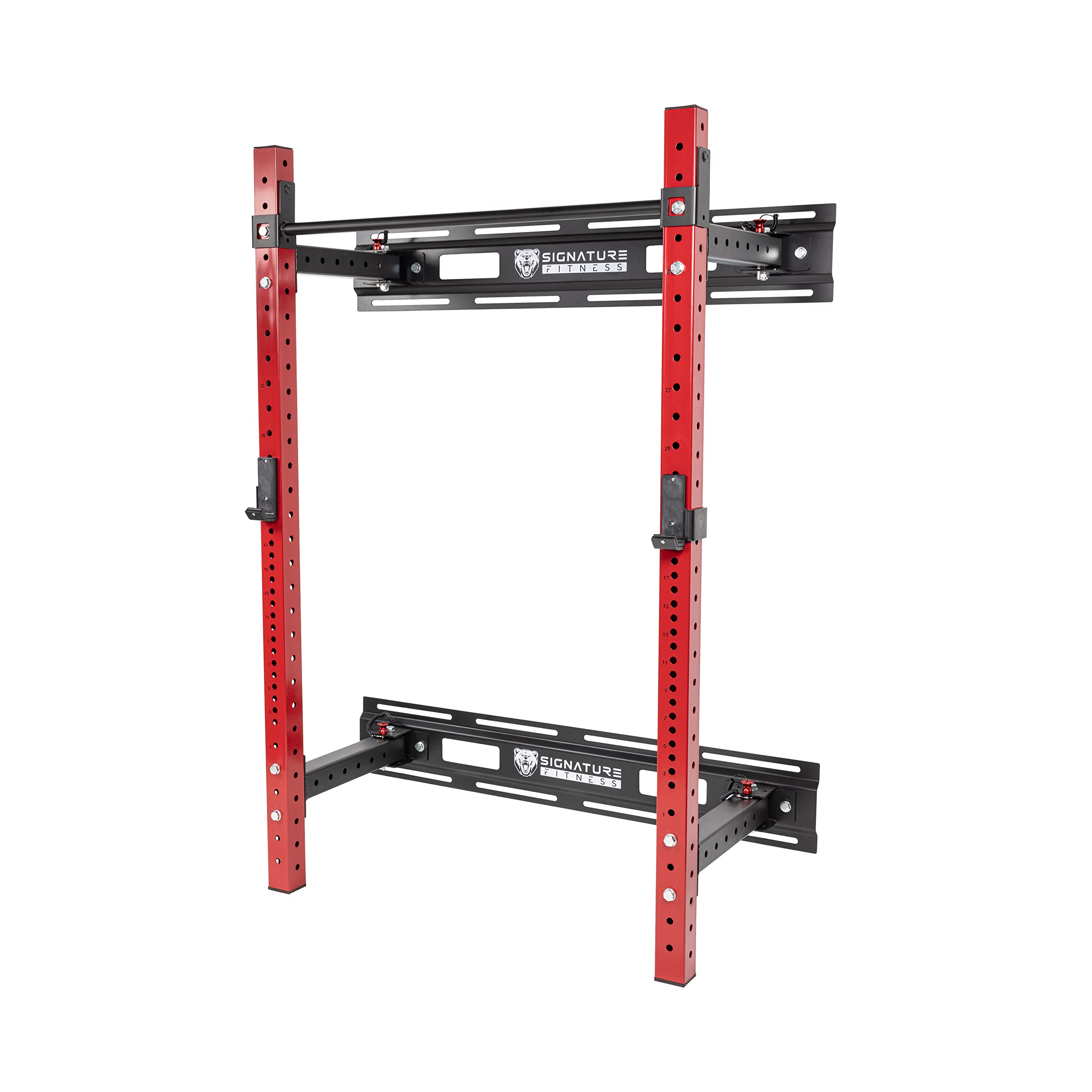 Signature Fitness 3    x 3    Wall Mounted Fold-in Power Cage Squat Rack with Adjustable Pull Up Bar and J Hooks - Space-Saving 