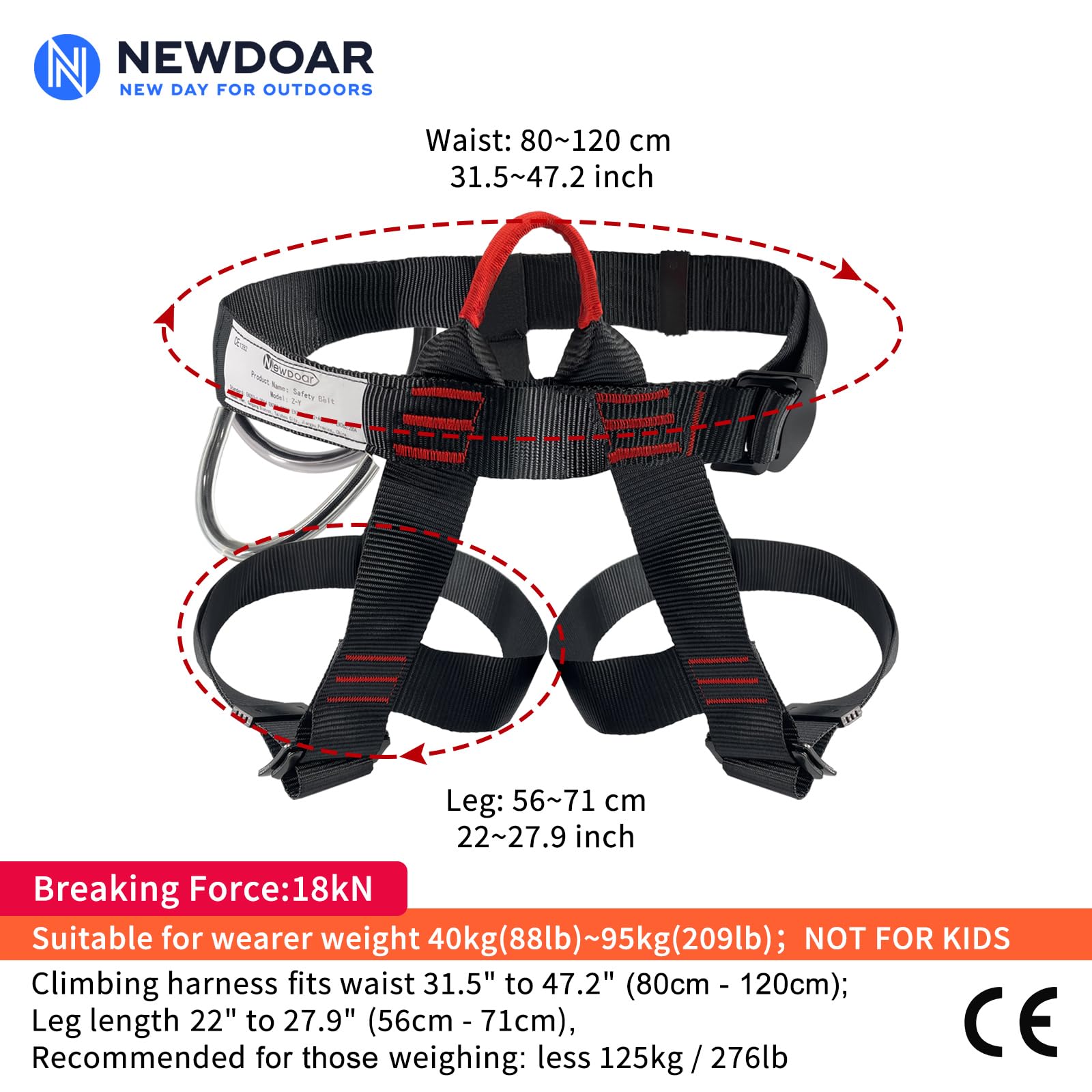 Newdoar Adjustable Thickness Climbing Harness,Ce Certification Wider Half Body Harness For Rock Rappelling Fire Rescuing Tree Cl