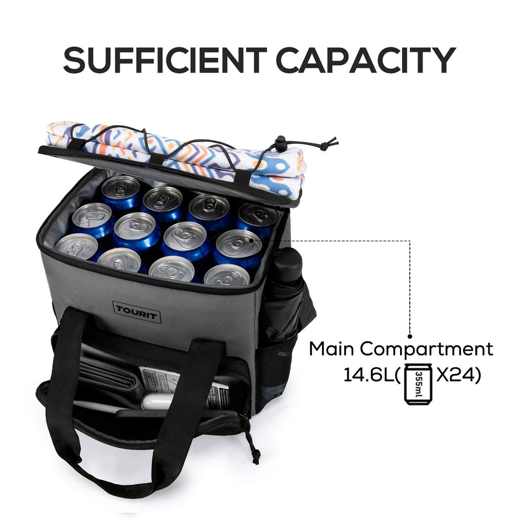 Tourit Cooler Bag 24-Can Insulated Soft Cooler Lunch Coolers Portable Cooler Bag 14.6L For Picnic, Beach, Work, Trip, Daily,Grey