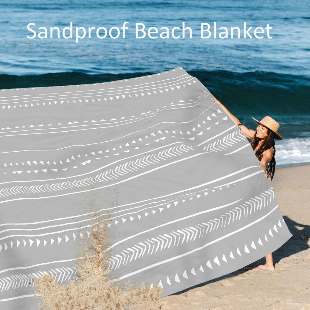 78''  86'' Large Beach Blanket For 4 Adults, Outdoor Beach Mat Sand Proof Waterproof With 4 Stakes & 4 Corner Pockets, Polyester