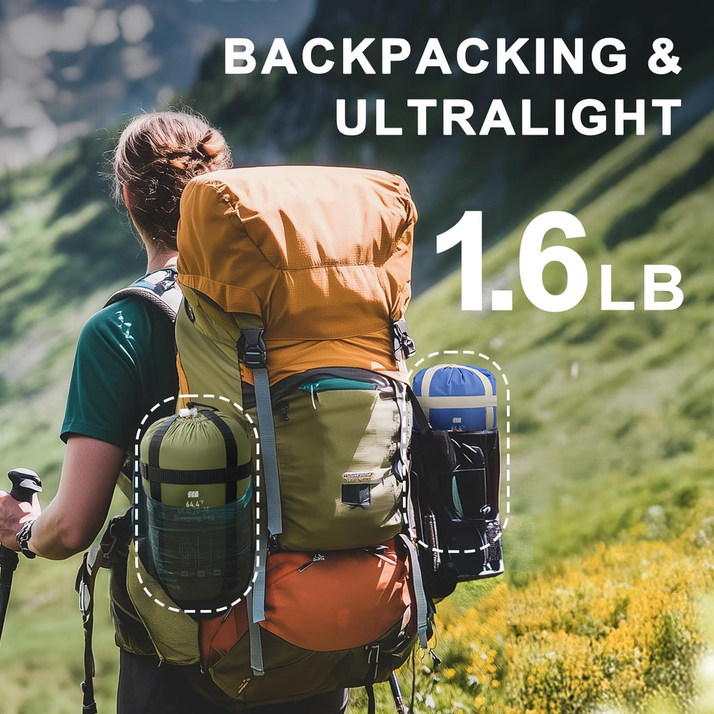Ultralight Warm Weather Sleeping Bag - Portable, Waterproof, Compact Lightweight, Comfort With Compression Sack - Great For Outd