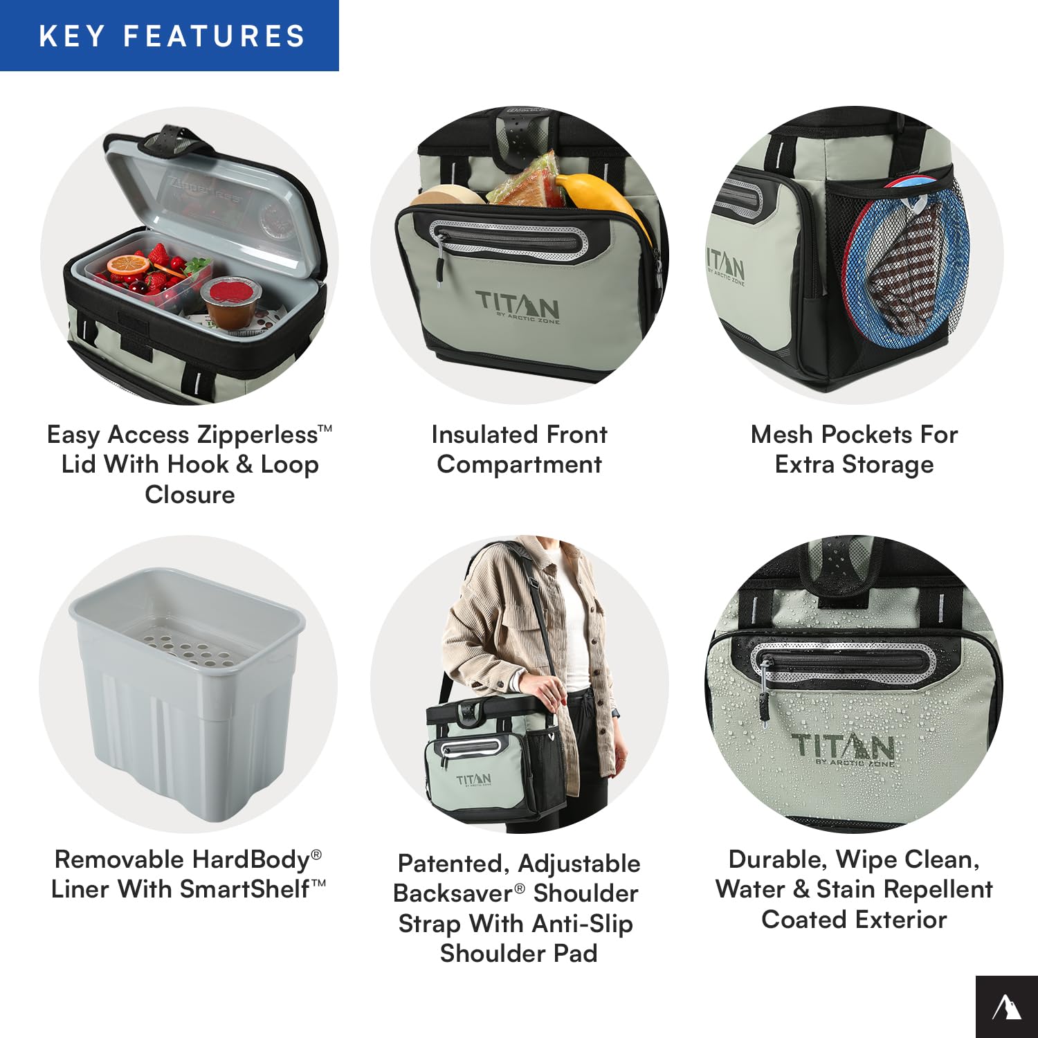 Titan by Arctic Zone 16 Can Zipperless Soft Cooler with HardBody Liner, Seagrass